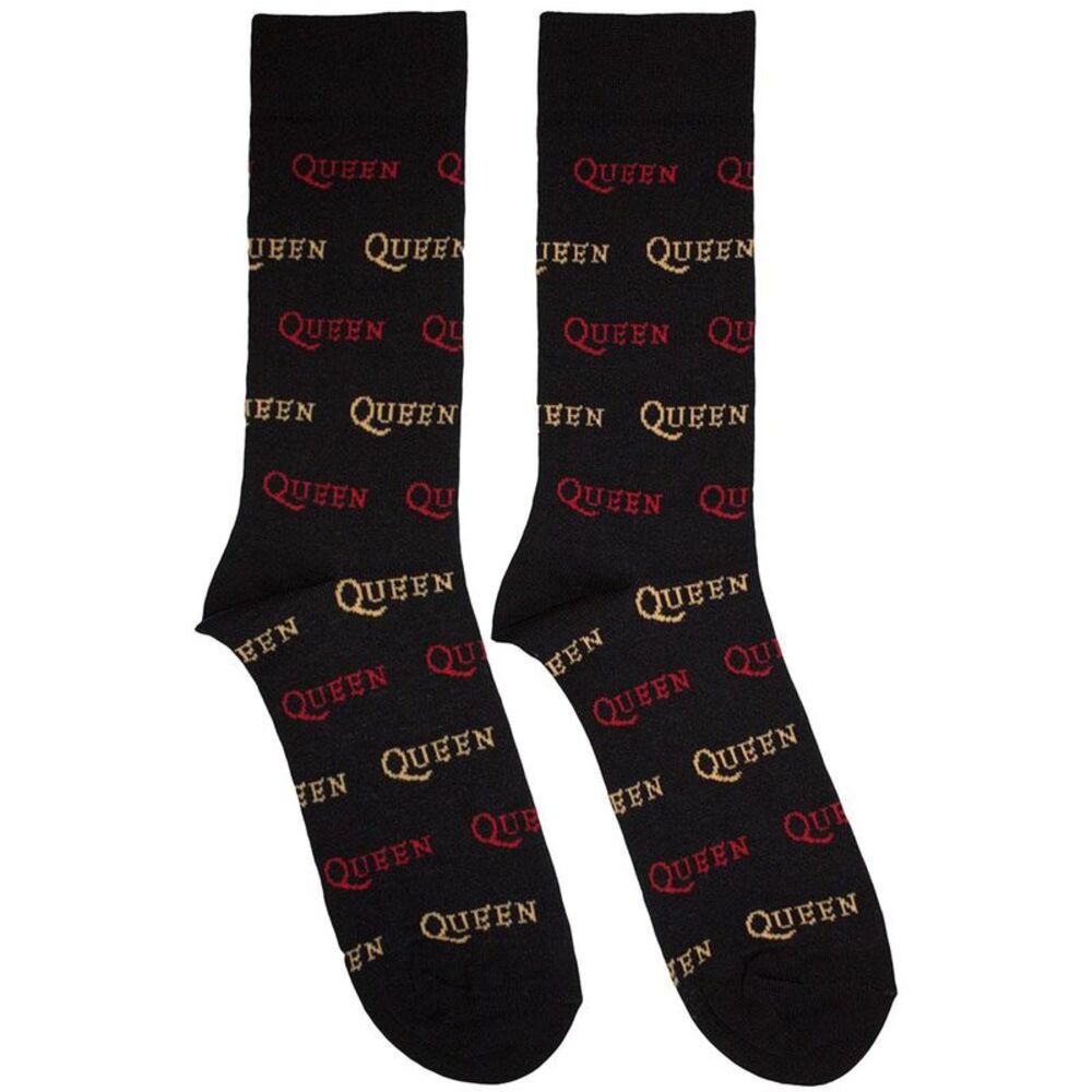 Queen Unisex Adult Repeat Logo Socks / Black/Yellow/Red